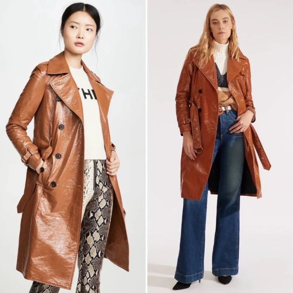 Veronica Beard Finnick Dickey Trench Coat Faux Leather Brown Size 4